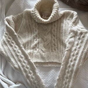 Sincerely Jules Cropped Cable Knit Turtleneck Sweater - Cream